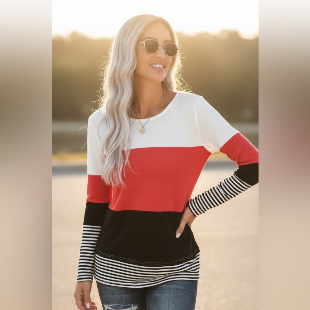 Madison Modern Striped Ribbed Comfy Top•XL-2X